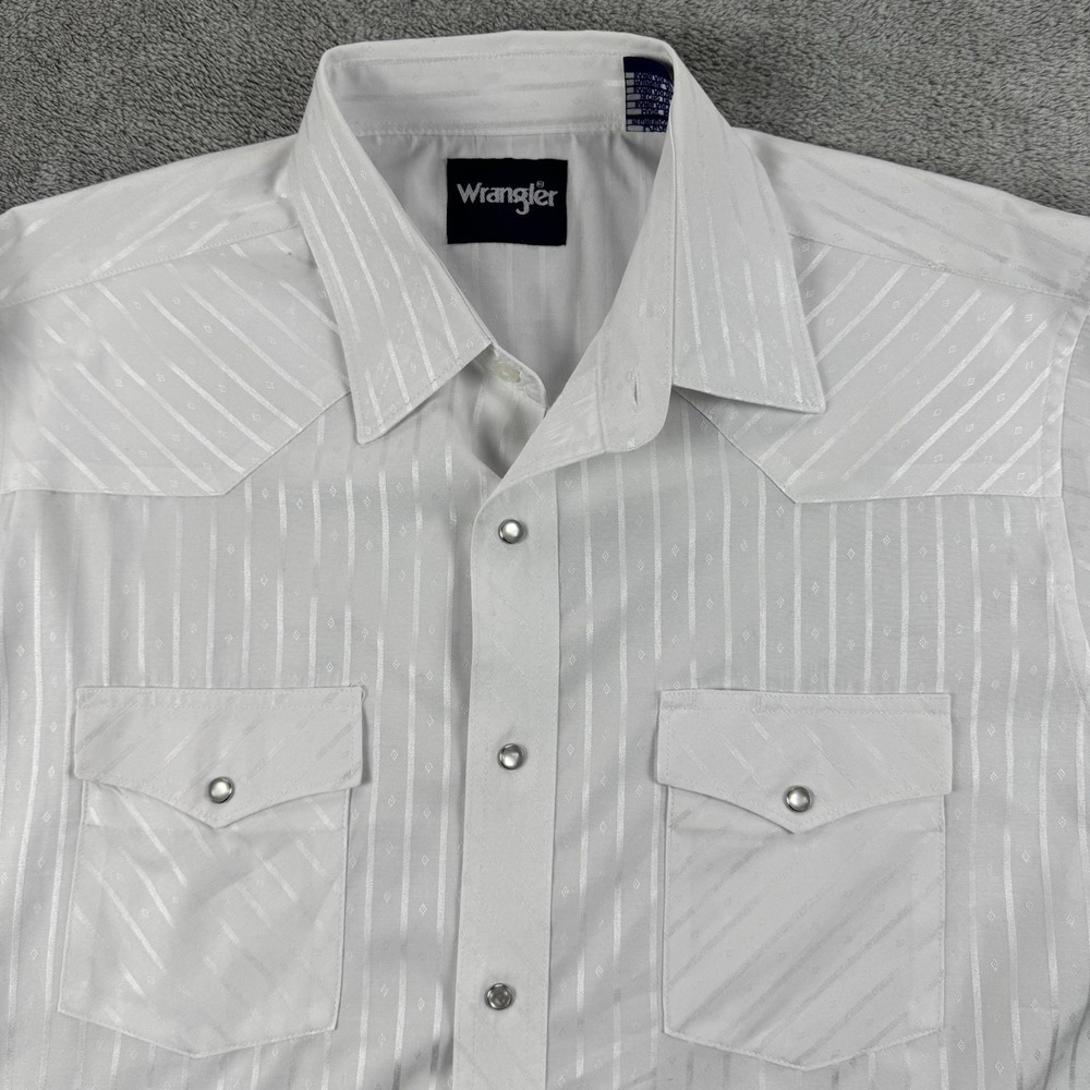 Wrangler Men's - Long Sleeve Western Snap Dobby Stripe Shirt White Large